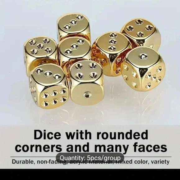 5pcs, Electroplated Gold-plated High-quality Dice Set, Multi-sided NWT.. - Picture 8 of 8